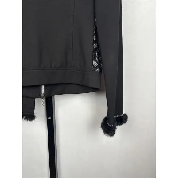 Save the Queen Italy Faux Leather Jacket Womens Medium Black Faux Fur Geometric - Picture 10 of 13